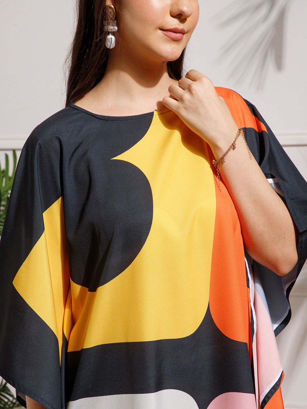 Multicolor Abstract Printed Georgette Kaftan Dress