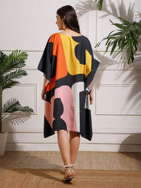 Multicolor Abstract Printed Georgette Kaftan Dress