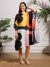 Multicolor Abstract Printed Georgette Kaftan Dress