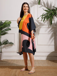 Multicolor Abstract Printed Georgette Kaftan Dress