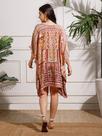 Red Printed Poly Silk Kaftan Dress