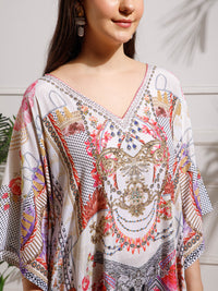 Multicolor Printed Poly Silk Kaftan Dress