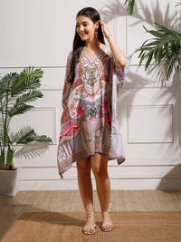 Multicolor Printed Poly Silk Kaftan Dress