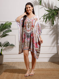 Multicolor Printed Poly Silk Kaftan Dress