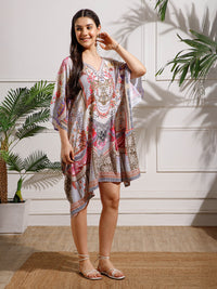 Multicolor Printed Poly Silk Kaftan Dress
