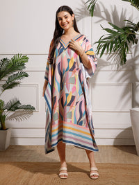 Multicolor Printed Viscose Rayon Kaftan Dress