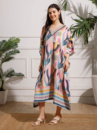 Multicolor Printed Viscose Rayon Kaftan Dress