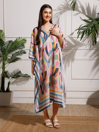 Multicolor Printed Viscose Rayon Kaftan Dress