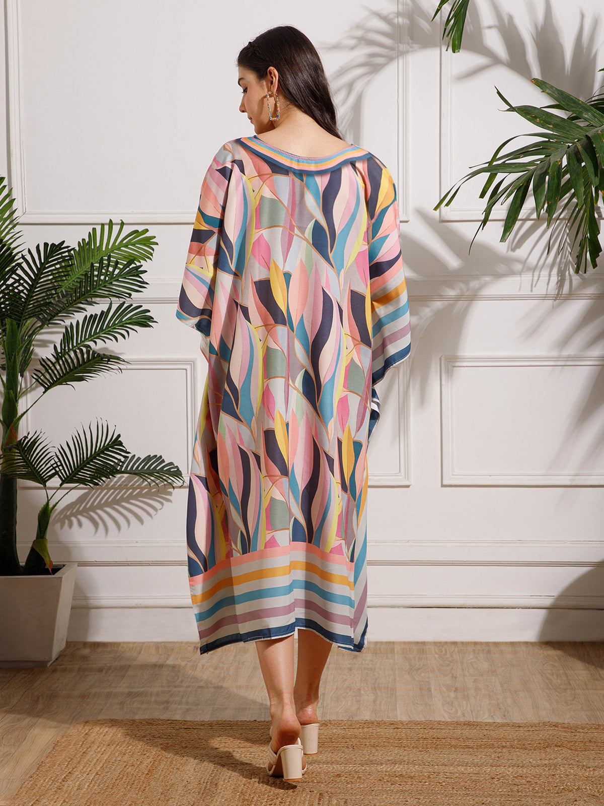 Multicolor Printed Viscose Rayon Kaftan Dress