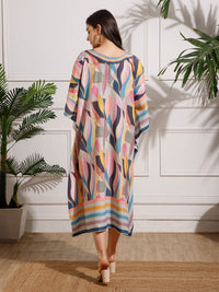 Multicolor Printed Viscose Rayon Kaftan Dress