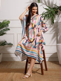 Multicolor Printed Viscose Rayon Kaftan Dress