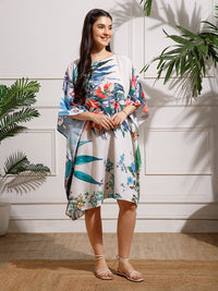 White Green Printed Georgette Kaftan Dress