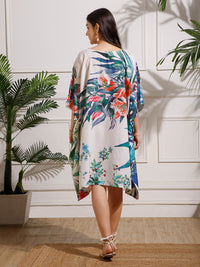 White Green Printed Georgette Kaftan Dress