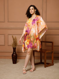 Aditi Wasan V-Neck Cotton Orange Midi Kaftan Kurti