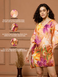 Aditi Wasan V-Neck Cotton Orange Midi Kaftan Kurti