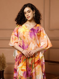 Aditi Wasan V-Neck Cotton Orange Midi Kaftan Kurti