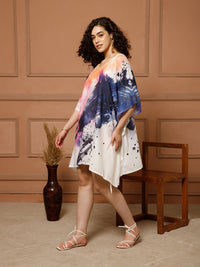 Aditi Wasan V-Neck Cotton Pink-Blue Midi Kaftan Kurti