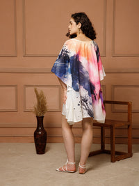 Aditi Wasan V-Neck Cotton Pink-Blue Midi Kaftan Kurti