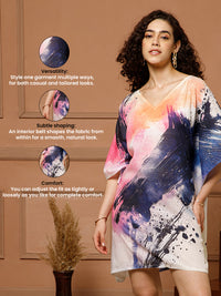 Aditi Wasan V-Neck Cotton Pink-Blue Midi Kaftan Kurti