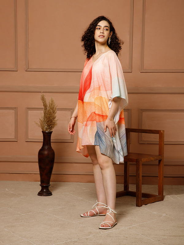 Aditi Wasan V-Neck Cotton Peach Midi Kaftan Kurti