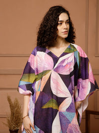 Aditi Wasan V-Neck Cotton Purple Midi Kaftan Kurti