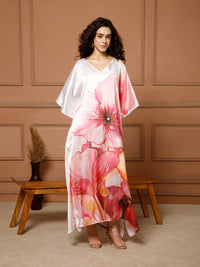 Aditi Wasan V-Neck Satin Coral Pink Kaftan Maxi Dress