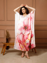 Aditi Wasan V-Neck Satin Coral Pink Kaftan Maxi Dress