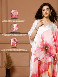Aditi Wasan V-Neck Satin Coral Pink Kaftan Maxi Dress
