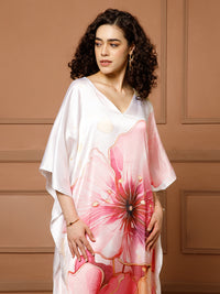 Aditi Wasan V-Neck Satin Coral Pink Kaftan Maxi Dress