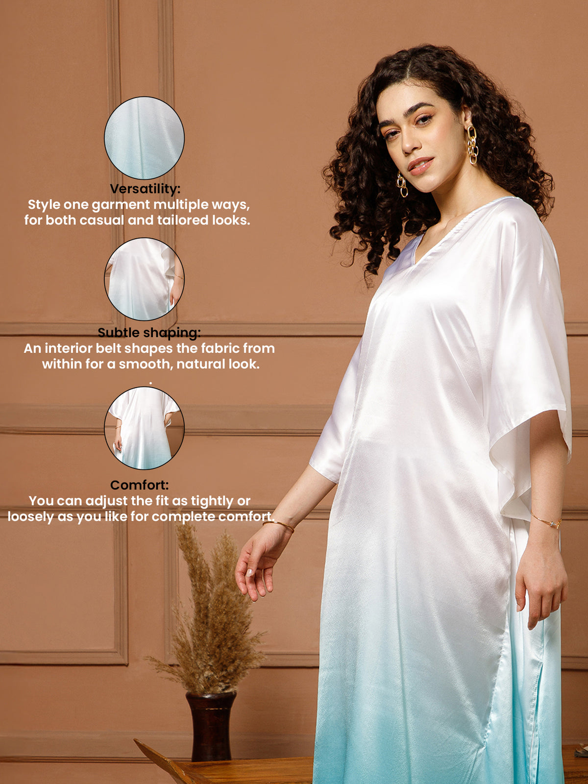 Aditi Wasan V-Neck Satin Ombre Blue Kaftan Maxi Dress