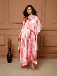 Aditi Wasan V-Neck Satin Peach Kaftan Maxi Dress
