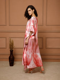 Aditi Wasan V-Neck Satin Peach Kaftan Maxi Dress