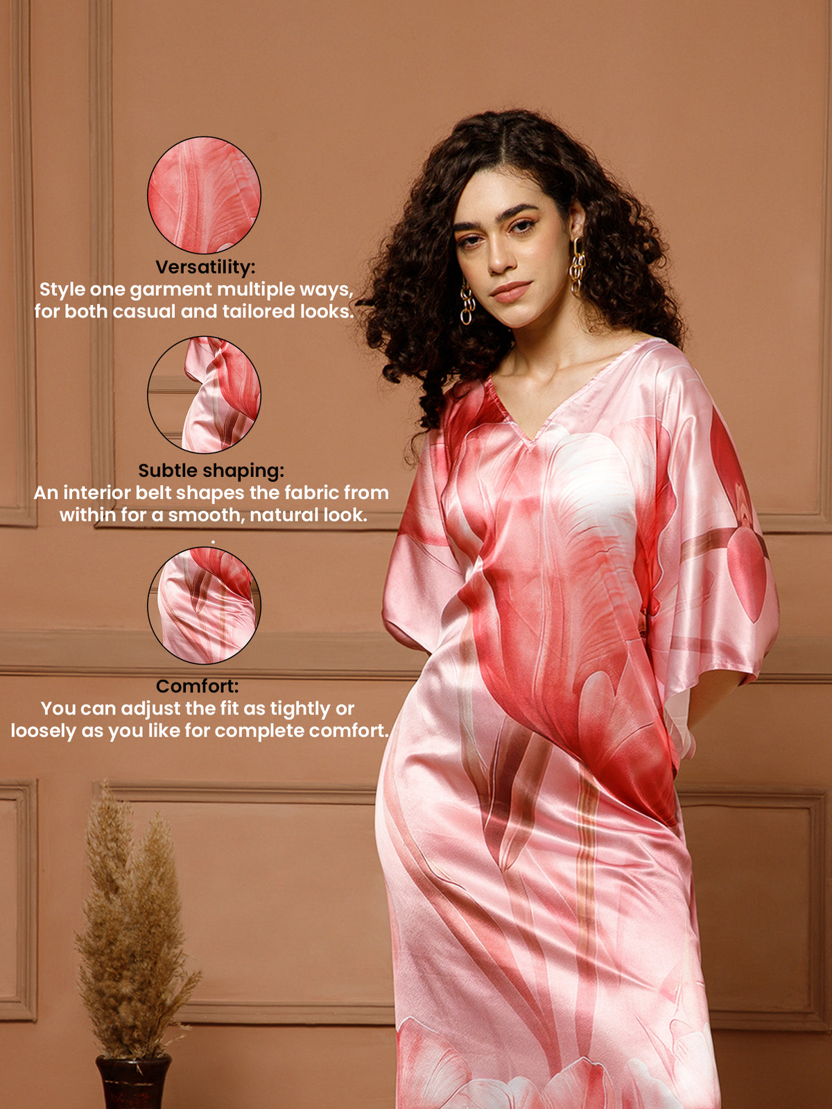 Aditi Wasan V-Neck Satin Peach Kaftan Maxi Dress