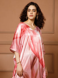 Aditi Wasan V-Neck Satin Peach Kaftan Maxi Dress