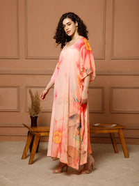 Aditi Wasan V-Neck Silk Peach Kaftan Maxi Dress