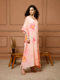 Aditi Wasan V-Neck Silk Peach Kaftan Maxi Dress