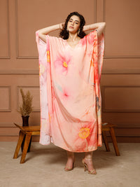 Aditi Wasan V-Neck Silk Peach Kaftan Maxi Dress