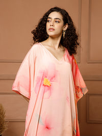 Aditi Wasan V-Neck Silk Peach Kaftan Maxi Dress