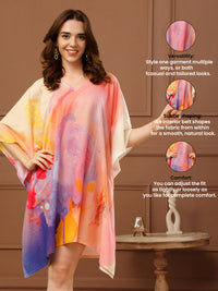 Pink Abstract Cotton V-Neck Kaftan Dress