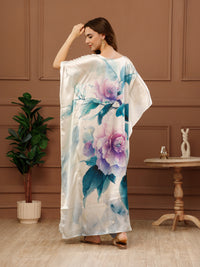 Off-white Printed Satin V-Neck Kaftan Maxi Dress