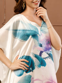 Off-white Printed Satin V-Neck Kaftan Maxi Dress