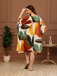 Multi Printed Poly Crepe V-Neck Kaftan Dress