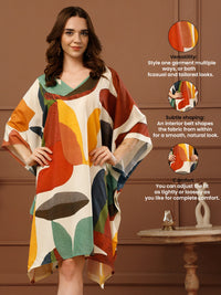 Multi Printed Poly Crepe V-Neck Kaftan Dress