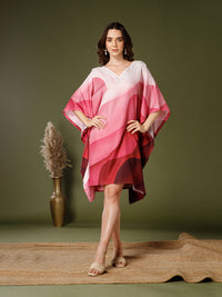 Pink Poly Crepe V-Neck Kaftan Dress