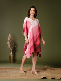 Pink Poly Crepe V-Neck Kaftan Dress