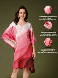 Pink Poly Crepe V-Neck Kaftan Dress