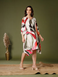 Cream Poly Creape V-Neck Kaftan Dress