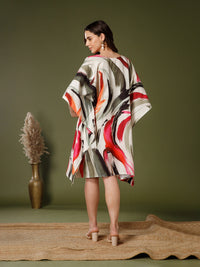 Cream Poly Creape V-Neck Kaftan Dress