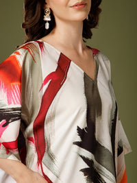 Cream Poly Creape V-Neck Kaftan Dress