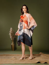 Beige-Cream Cotton V-Neck Kaftan Dress